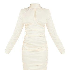 Pretty Little Thing Champagne High Neck Underwire Ruched Midi Dress Size 0 NWT